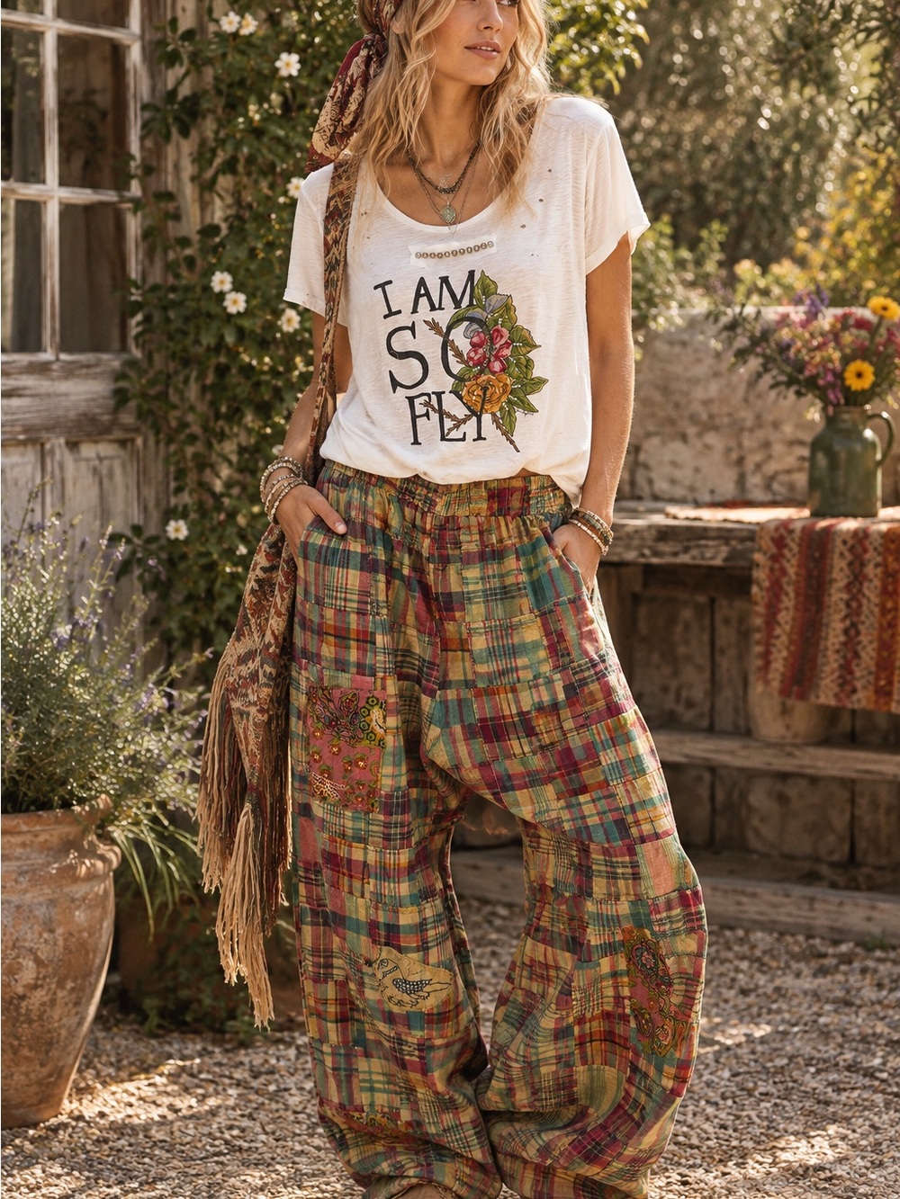 A Rare Bird NEW!  Women's Plaid Patchwork Wide-Leg pants Multi Pastel